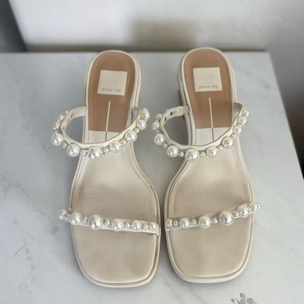 Dolce Vita Romy Pearl Heeled Sandals Cream Size 9 Wedding Bridal Heel
